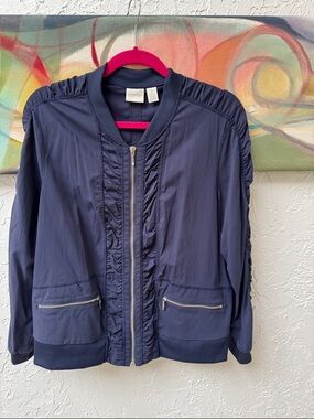 Zenergy by Chico's Navy Ruched-Trim Jacket